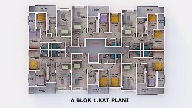 A Blok 1.Kat Planı