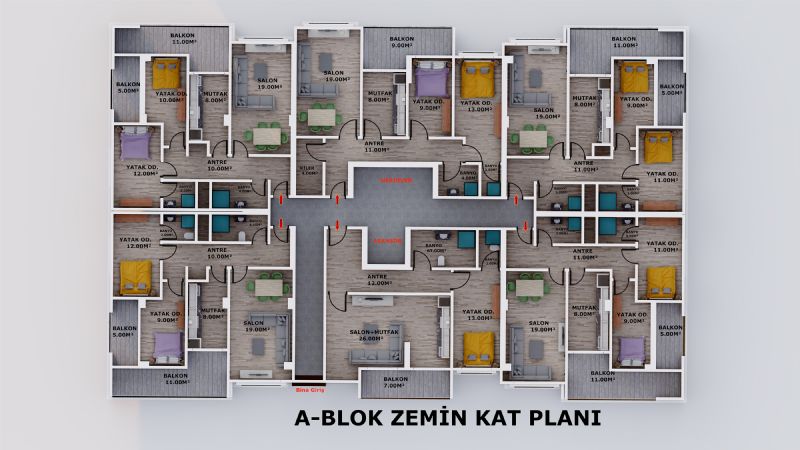A Blok Zemin Kat Planı