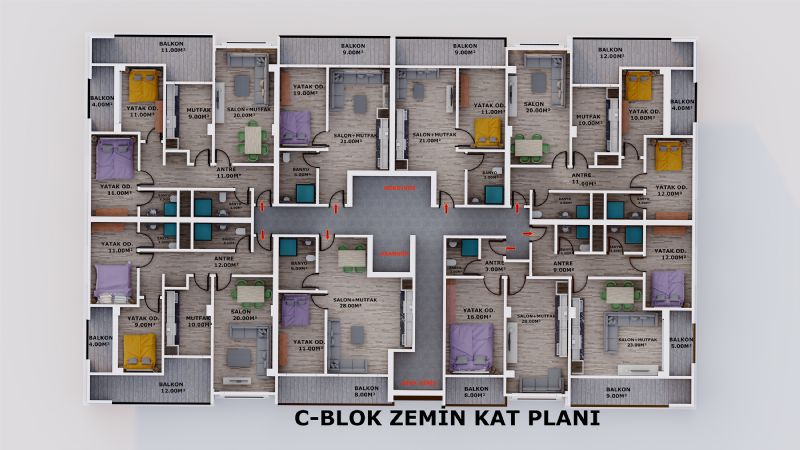C Blok Zemin Kat Planı